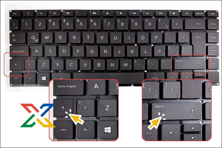 tecla shift o mayus aparece con una flecha en teclado de un portátil o laptop