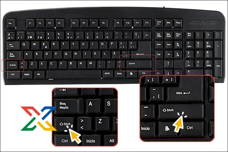 tecla shift aparece con la palabra shift con una flecha en teclado en español