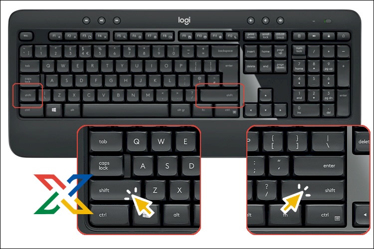 tecla shift en teclado en inglés de escritorio